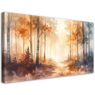 Feeby Cuadro En Lienzo, Bosque Naranja Naturaleza, 120x60