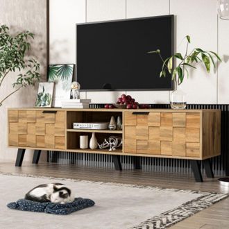 Blossom Mueble Tv Blossom, 160,5x35,5x45 Cm, 2 Puertas Y 2 Nichos Abiertos, Dise&ntilde;o Moderno - Madera Natural
