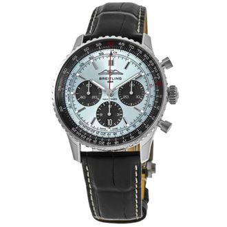 Breitling Navitimer B01 Chronograph 43 Ice Blue Dial Leather Strap Mens Watch AB0138241C1P1