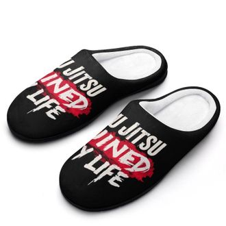 Generic Jiu Jitsu Ruined My Life Slippers Men Winter Warm Cotton Anti-Slip Indoor Slip-Ons House Shoes
