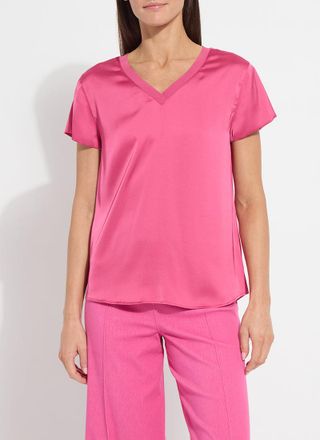 Lyss&eacute; Saori V-Neck Mix Media Top - Hot Pink