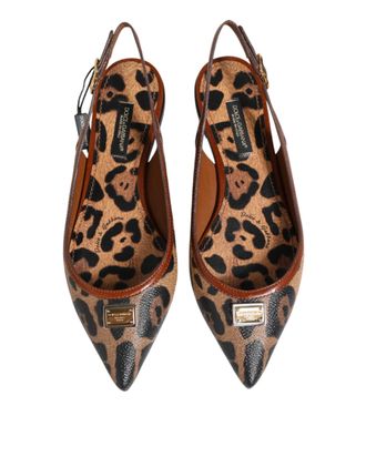 Dolce & Gabbana Womens Brown Leopard Slingback Flats Sandals Shoes Co+pl+pu+10lf