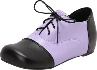 Generic Purple Ladies Lace Up Flat Shoes Round Toe Color Block Design Comfortable Casual Fashion Versatile Wear for Daily Use