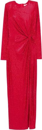 Twentyfourhaitch Maxi-jurk met kristallen versiering en gedraaid detail - Dames - Avondkleed - Rood - 3XL - Kleedjes