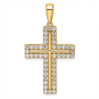 Diamond2Deal 14k Gold Lab Grown Diamond Cross Pendant (1ct, VS, D-E)