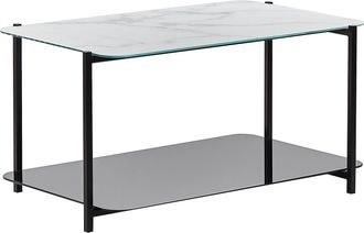 Beliani Beliani - Mesa De Centro Efecto M&aacute;rmol De Vidrio Templado Metal Blanco Negro 77 X 47 Cm Patas De Metal Gloster