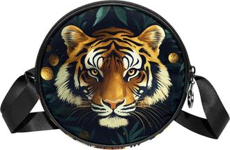 Generic Circle Crossbody Bag for Women, Cool Wild Tiger Small Sling Bag Daypack with Zipper Adjustable Shoulder Straps Casual Ladies Girls Round Purse