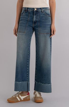 Kut from the Kloth Meg Patch Pocket High Waist Wide Leg Jeans in Witted W/medium at Nordstrom, Size 10P