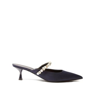 Stella McCartney Elsa Parel-versierde Kitten Heels - Dames - Muiltjes - Blauw - 38 1/2 EU - Polyester - Schoenen