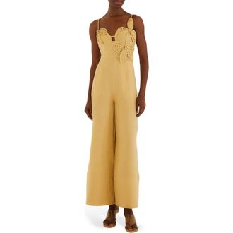 Farm Rio Sand Flowered Wide Leg Jumpsuit at Nordstrom, Size X-Large