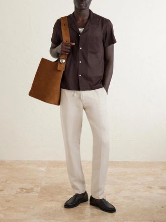 Eleventy Straight-Leg Lyocell and Linen-Blend Drawstring Trousers