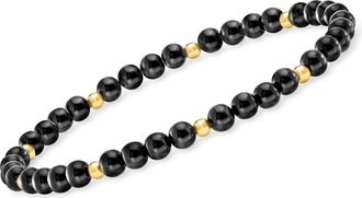 RS Pure by Ross-Simons 4-4.5mm Onyx Bead Stretch Bracelet With 14kt Yellow Gold