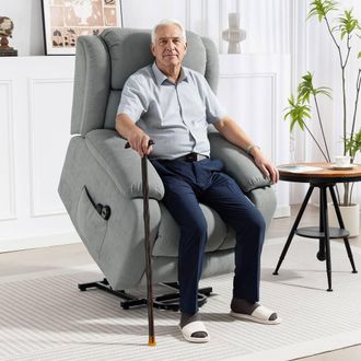 HOMCOM Power Lift Recliner Chair, Lift Chair w/ Massage & Remote in Light Grey | Size: Armchair