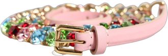 Dolce & Gabbana Womens Pink Leather Crystal Chain Embellished Belt Lamb Real Brass