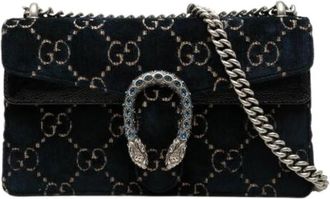 Gucci Pre-owned Velvet Chain Crossbody Bag - Dames - Vintage Schoudertas - Blauw - ONE Size - Leer - Vintage