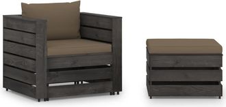 vidaXL Set Divani Da Giardino Con Cuscini 2 Pz Legno Impregnato Grigio Vidaxl