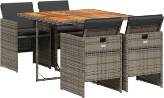 vidaXL Set Comedor De Jard&iacute;n 5 Piezas Con Cojines Rat&aacute;n Sint&eacute;tico Gris Vidaxl