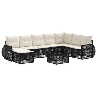 vidaXL Conjunto De Sof&aacute;s De Jard&iacute;n 9 Pcs Negro Y Blanco Crema Vidaxl