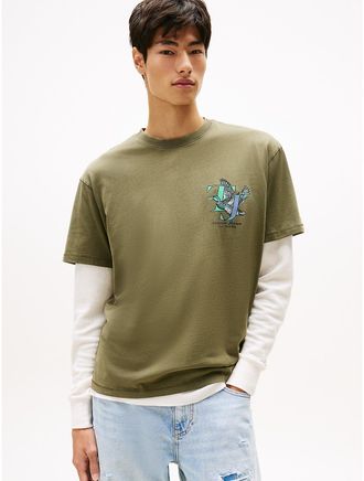 Tommy Hilfiger Mens Tommy Jeans Garment-Dyed Slub T-Shirt - Green - XXL