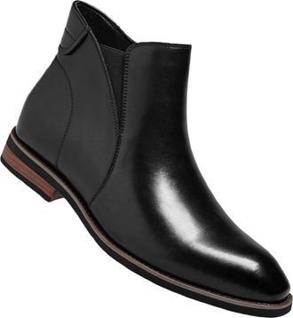 Generic Mens Leather Chelsea Dress Boots with Side Zipper Classic Elastic Comfortable Chunky Heel Chukka Ankle Boots for Business Driving Office Walking Boot 