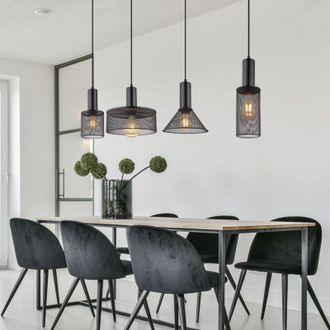 Globo Lighting Lampada a sospensione 4 fiamme Lampada da soggiorno Lampada da tavolo da pranzo Lampada a sospensione industriale nera, metallo, 1x E27, DxH 10 x 120