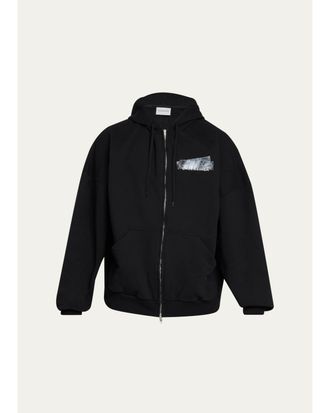 Balenciaga Mens Tape Logo Full-Zip Hoodie