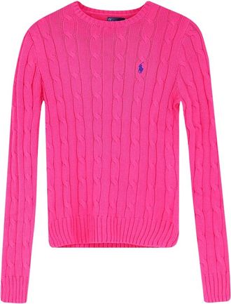 Polo Ralph Lauren Braided Cotton Sweater - Dames - Ronde hals truien - Roze - XS - Katoen - Truien & Vesten