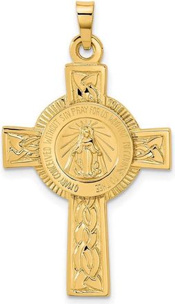 Diamond2Deal 14k Yellow Gold Polished Cross with Miraculous Medal Center Pendant