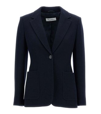 Max Mara Dark Blue Solid Notched Lapel Blazer