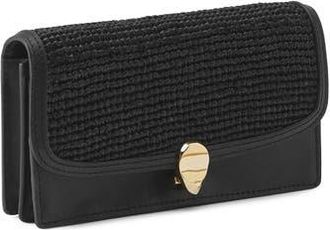 Helen Kaminski Adelia Raffia Trim Leather Wallet in Black/Charcoal at Nordstrom Rack
