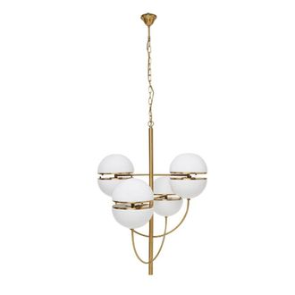 Signature L&aacute;mpara ara&ntilde;a metal dorado globos cristal blanco - A100 cm