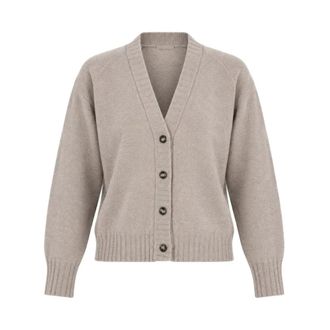 SOLOTRE Vest met V-hals en knopen - Dames - Truien - Beige - Maat: S Zijde