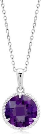 MAX + STONE 14k Yellow or White Gold Roped Halo 8mm Round Gemstone Pendant Necklace