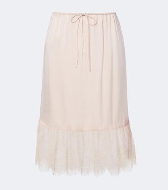 Poss&eacute; Blake lace-trimmed silk satin midi skirt
