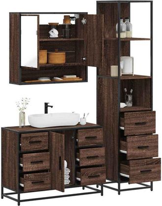 vidaXL Vidaxl - Set De Muebles Ba&ntilde;o 3 Pzas Madera Contrachapada Roble Marr&oacute;n