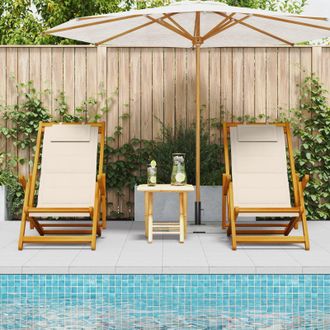 Berkfield Home Folding Beach Chairs 2 pcs Cream Solid Wood Acacia & Textilene