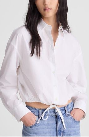 Madewell Drawstring Button-Up Shirt in Cotton Poplin in White at Nordstrom, Size Xx-Large