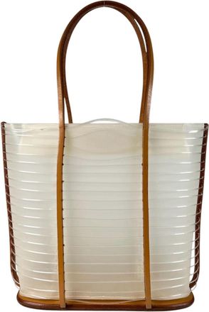 Ferragamo Brown White Leather Pvc Handbag Tote Bag (Pre-Owned)