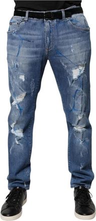 Dolce & Gabbana Blauwe Ripped Skinny Jeans - Heren - Slim Fit Jeans - Blauw - XS - Katoen - Jeans