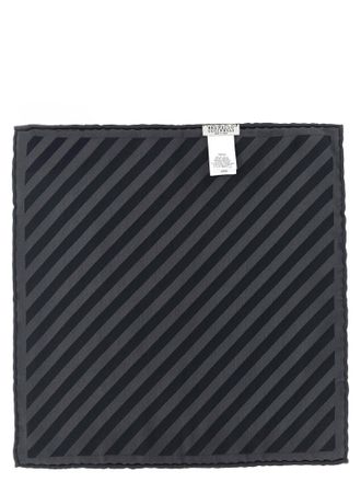 Brunello Cucinelli Regimental Striped Silk Pocket Square - Black