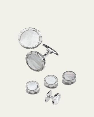 Jan Leslie Round Mother-of-Pearl Cuff Link and Stud Set