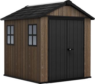 Keter Apex 757/775 - Caseta De Jard&iacute;n 223,8x246x230 Cm 2 Puertas Para Almacenamiento De Herramientas Acabado Efecto Madera Evotech+ En Resina Marr&oacute;n Y Negra