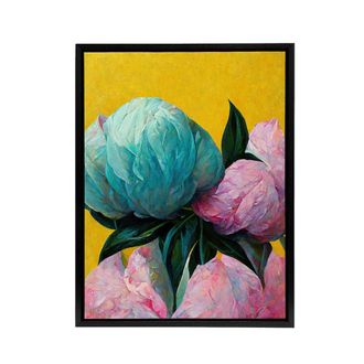 Artery8 Abstract Floral Bouquet Peony Flowers Framed Canvas Wall Art Print | Size: W24 x H32