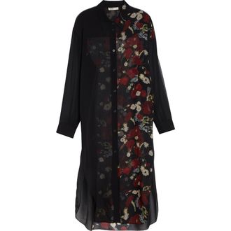 Khaite Gloria Long Sleeve Silk Chiffon Shirtdress in Black /Red at Nordstrom, Size X-Small