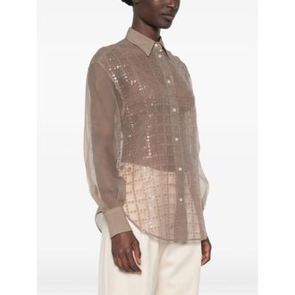 Brunello Cucinelli Sequin-Embellished Shirt - Brown