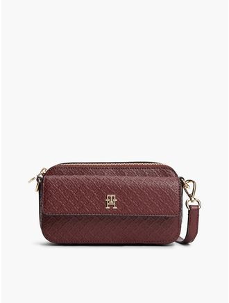 Tommy Hilfiger Womens Allover Monogram Crossbody Bag - Oxblood