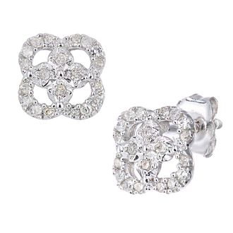 Diamant L'&eacute;ternel Womens 9ct White Gold Diamond Stud Earrings Flower Design - One Size
