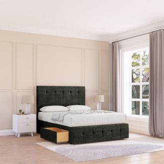 Sloomy Cambridge Dumfries Bed Set, 4 Drawers, Mattress & 54 Headboard in Black | Size: Super King