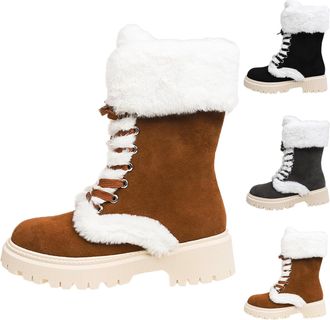 Generic Womens Winter Boots European Snowflake Pattern High Boot Thickened Wool Flat Bottom Boots Heeled Snow Boots(Brown, 4.5)