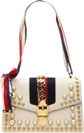 Gucci Pre-owned Sylvie Schoudertas - Dames - Vintage Schoudertas - Beige - ONE Size - Leer - Vintage